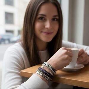 Victoria Emerson Silver Magnet Clasp Bracelet Black Sparkly Paperclip